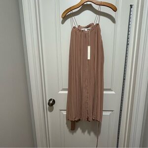 LC Lauren Conrad NWT women’s size 12 midi sleeveless Tan pinkish pleated Dress